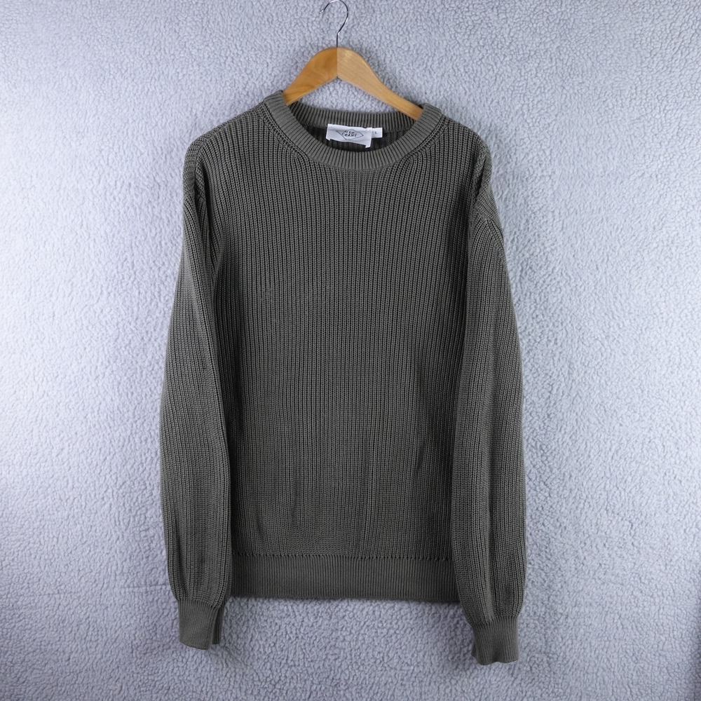 Alex Crane Mens Organic Cotton Ribbed Crewneck Sweater Olive Green Size L